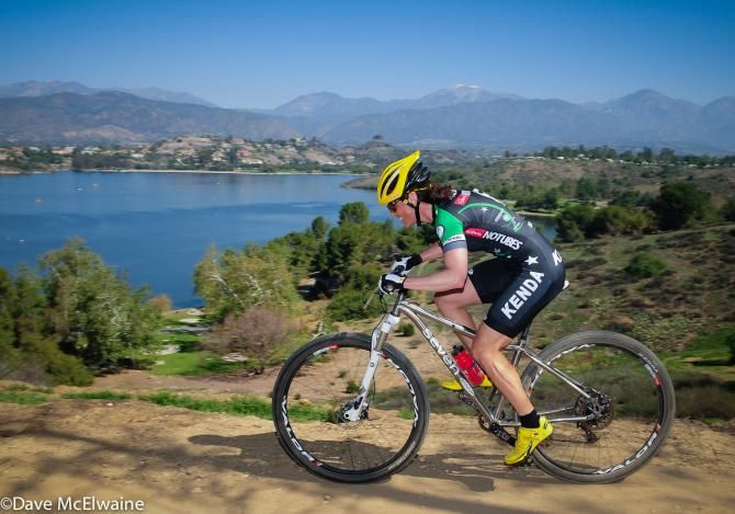 Mary McConneloug (Kenda/ Stans No Tubes) riding in fifth place