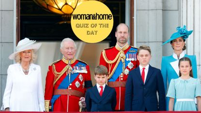 Queen Camilla, King Charles, Prince Louis, Prince William, Prince George, Catherine, Princess of Wales and Princess Charlotte on the balcony of Buckingham Palace at Trooping the Colour 2025 