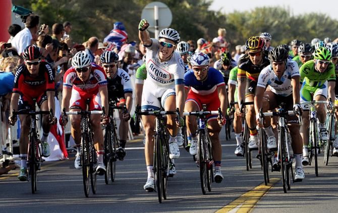 Marcel Kittel (Team Argos-Shimano) sprints to his first victory of the 2013 season in Oman.