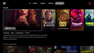 A look at the proposed home screen changes for Netflix on Smart TVs, which puts its sidebar options on the top of the app.