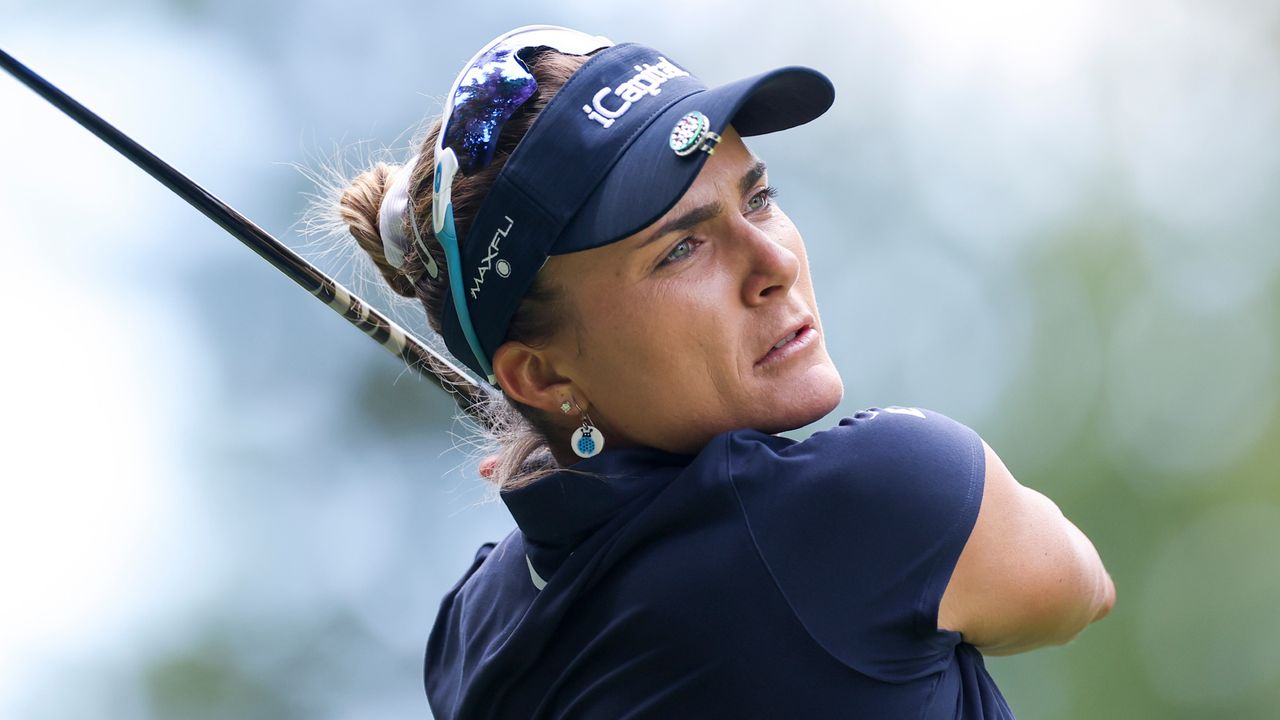 Lexi Thompson takes a tee shot at the KPMG Women&#039;s PGA Championship