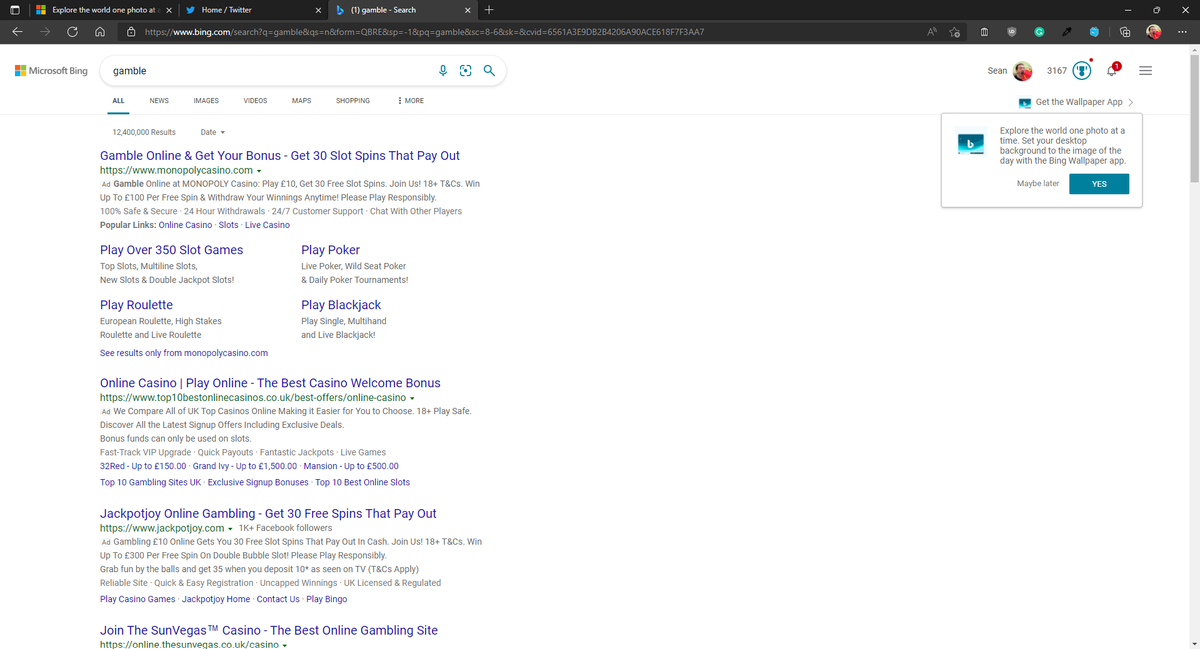 Smaller Bing Wallpaper app ad