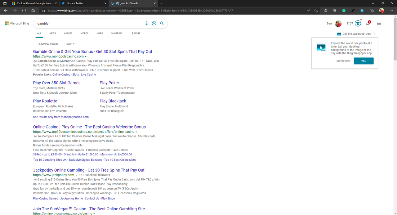 Smaller Bing Wallpaper app ad