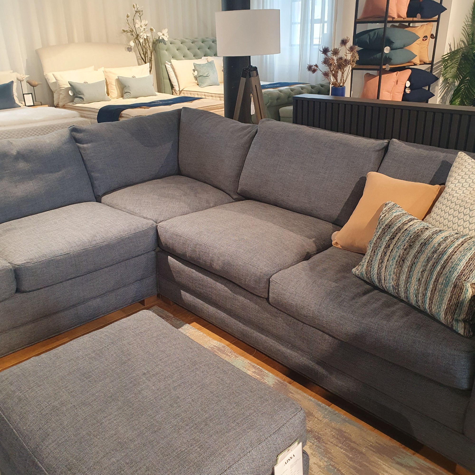 A grey corner Aissa sofa from Sofa.com at the brand's London showroom