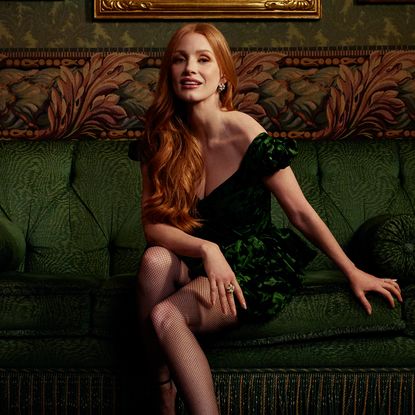 Jessica Chastain in a floral Dsquared2 mini dress