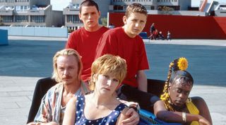 Beautiful Thing (1996) cast with Linda Henry and Tameka Empson (both at front).