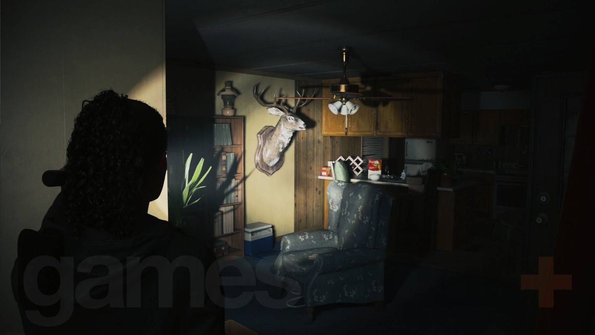 Alan Wake 2 deer head in watery trailer park trailer