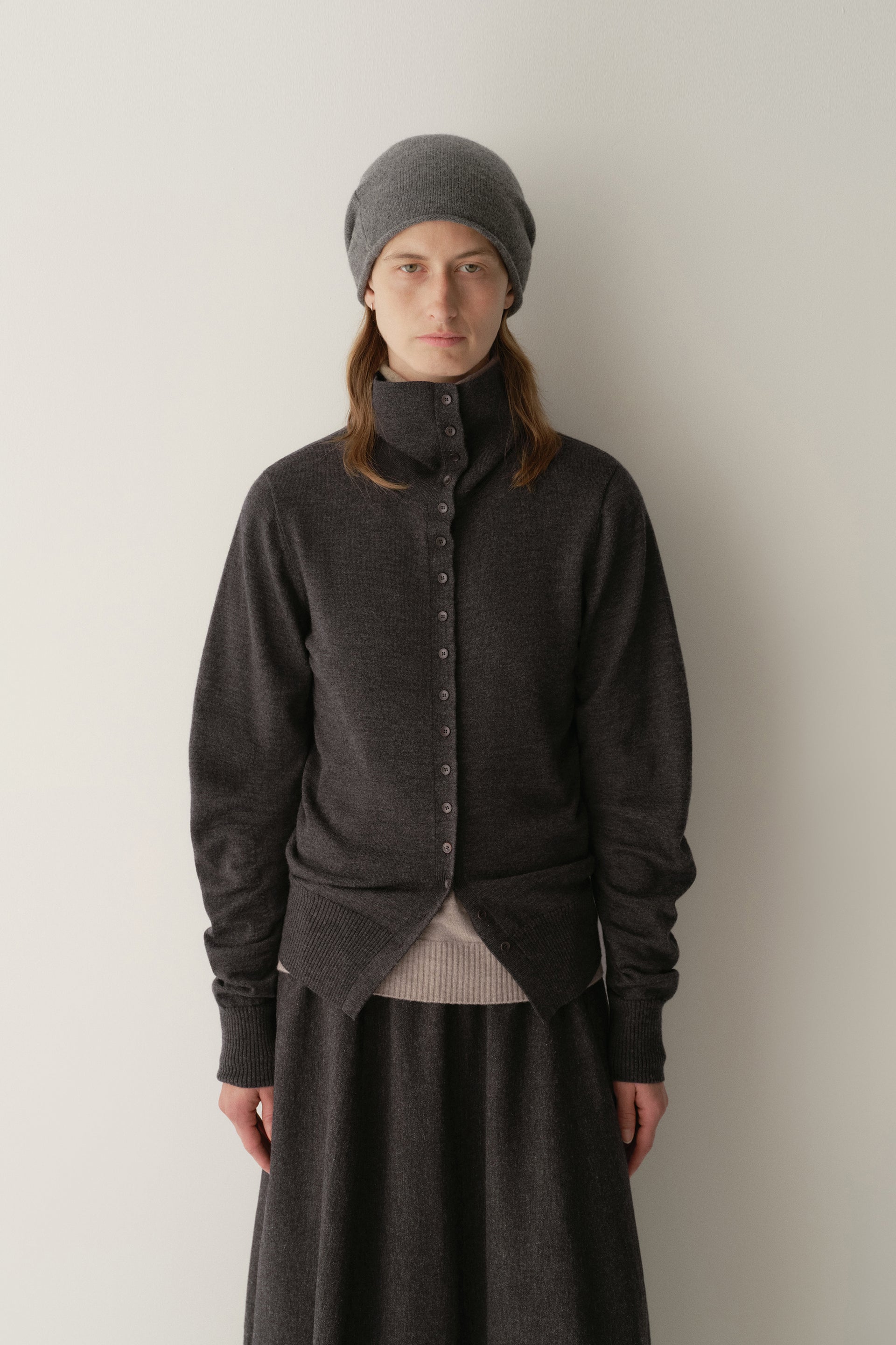 Merino Wool Structured Cardigan - Dark Gray / 2