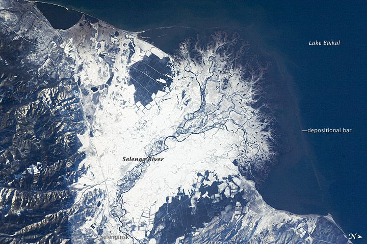 Snowfall in Russia Selenga River Delta