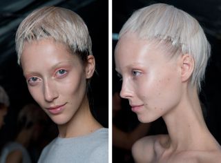 The soft pinks of Ackermann's collection were recreated in both the hair and make-up direction