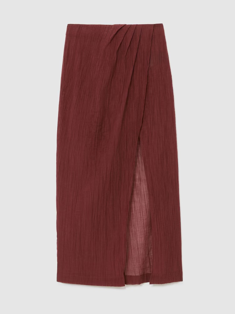 Cotton-Blend Gauze Wrap Beach Skirt in Rhubarb Red