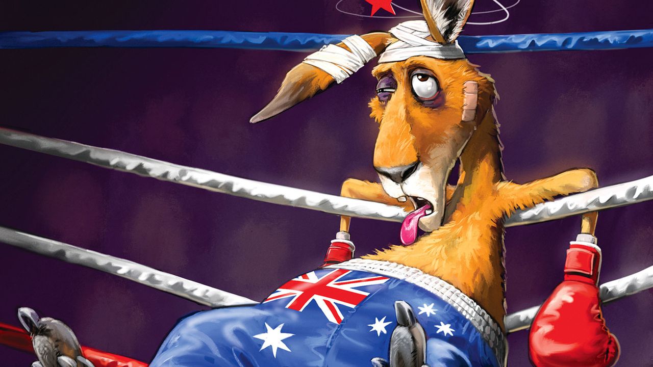 MoneyWeek cover illustration - boxing kangaroo on the ropes