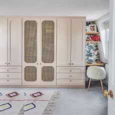 Fitted rattan wardrobes in pale pink
