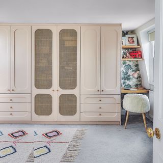 Fitted rattan wardrobes in pale pink