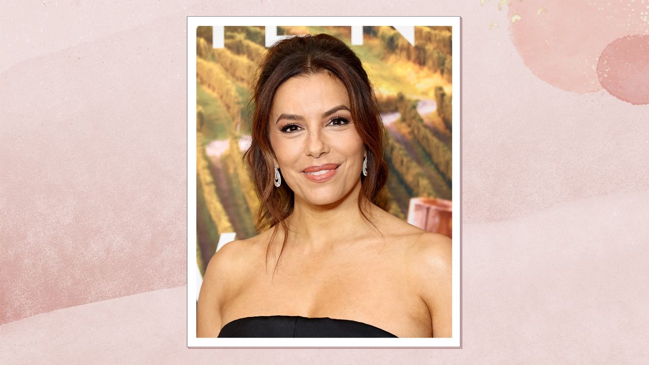  Eva Longoria attends Apple TV+&#039;s &quot;Land Of Women&quot; World Premiere at The Whitby Hotel on June 20, 2024 in New York City/ in a pink watercolour paint-style template