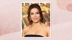  Eva Longoria attends Apple TV+'s "Land Of Women" World Premiere at The Whitby Hotel on June 20, 2024 in New York City/ in a pink watercolour paint-style template