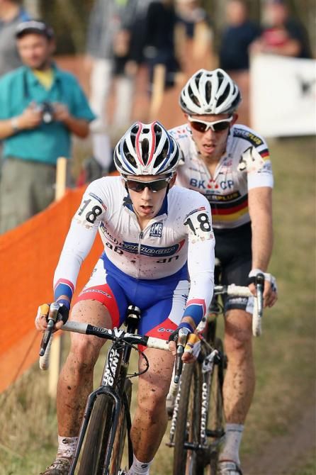 Lars van der Haar leads Philipp Walsleben on their race-winning attack at the Tabor World Cup