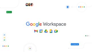 Google Workspace with product logos for Gmail, Calendar, Drive, Editors, and Meet