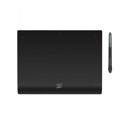 A black graphics tablet and stylus