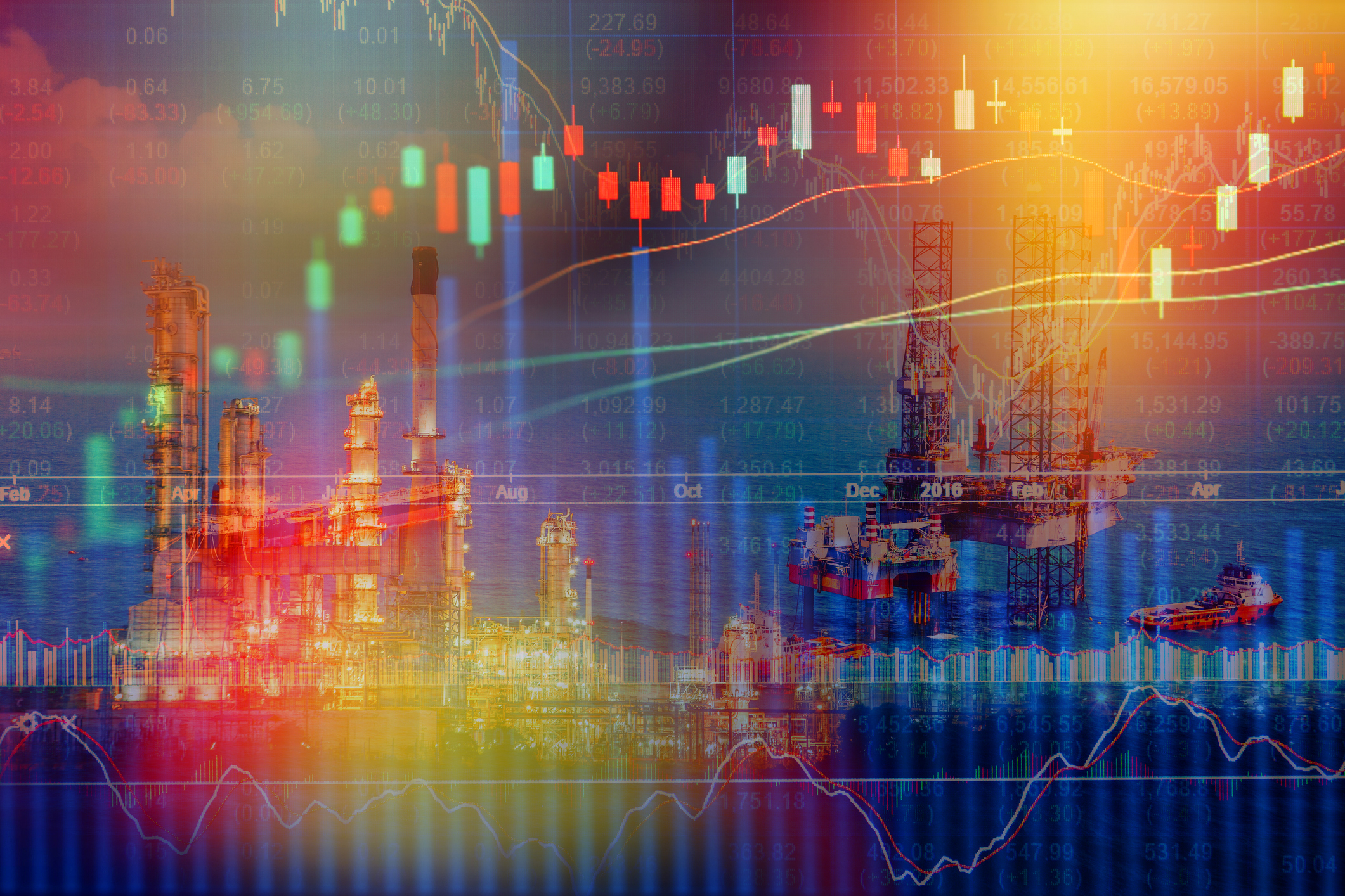 Energy crisis oil rig oil refinery industry background