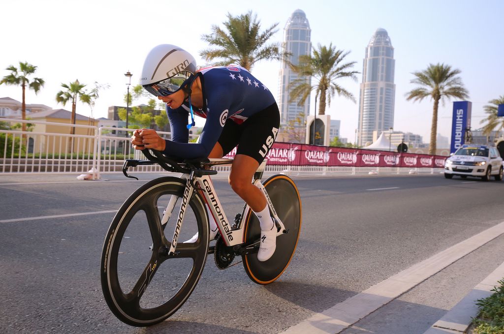 Carmen Small (USA) ride with a camelback for hydration purposes