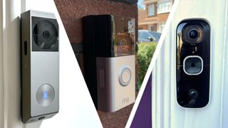 Montage of three wireless video doorbells