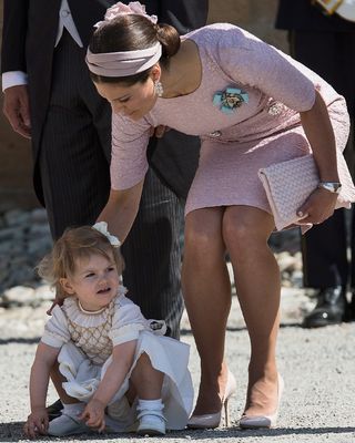 Princess Estelle had enough of walking with mother Princess Victoria of Sweden