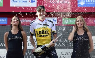 Robert Gesink (LottoNL-Jumbo) sprays champagne after winning stage 14 at the Vuelta