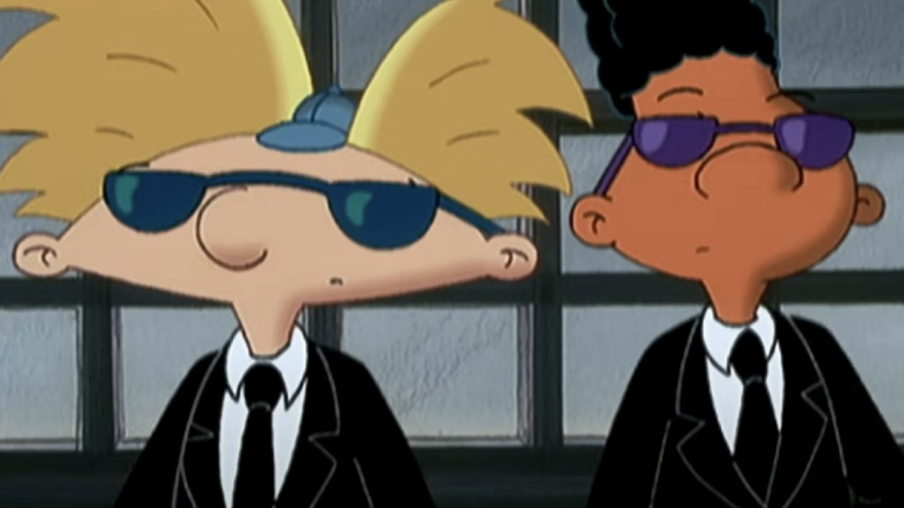 Arnold and Gerald wearing suits and sunglasses in Hey Arnold! The Movie