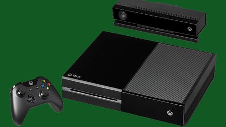 The launch model of the Xbox One (pre-S refresh or One X), paired with Kinect and Controller.