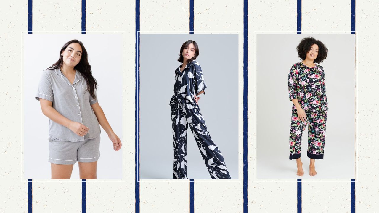 composite of three models wearing the best bamboo pajamas from cozy earth, etsy and taking shape