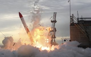 A private Japanese rocket bursts into flames as it crashes to Earth after a failed launch attempt in Taiki, a town on Japan's northernmost island of Hokkaido, on June 30, 2018. The rocket, Momo-2, would have been the first privately built Japanese rocket to reach outer space.
