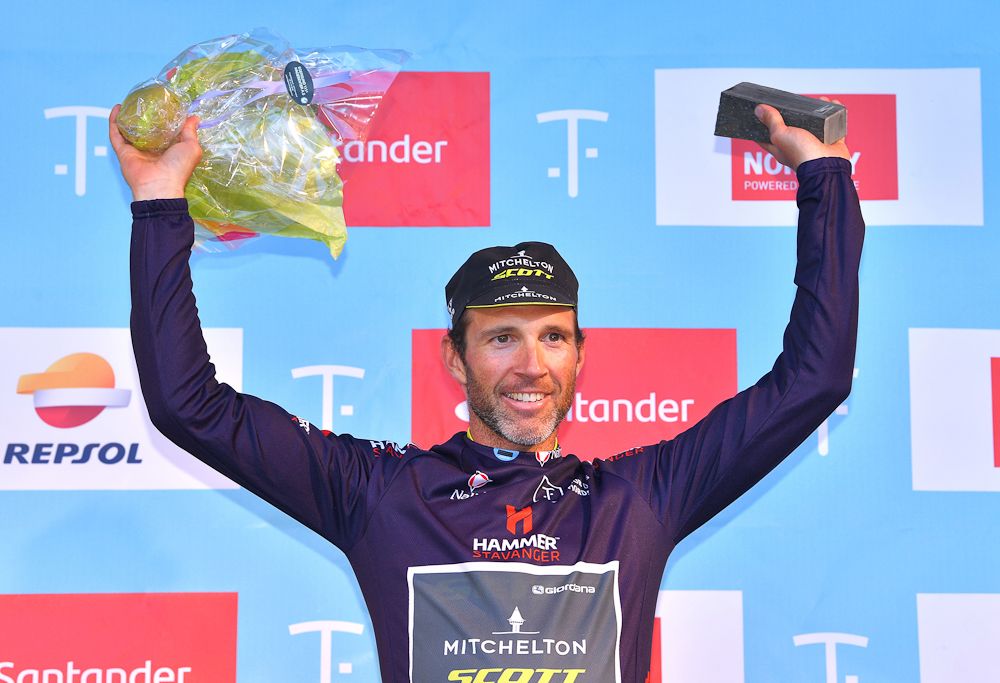 Michael Albasini of Switzerland and Team Mitchelton-Scott in the points jersey at Tour des Fjords