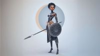 A female warrior with spear and shield