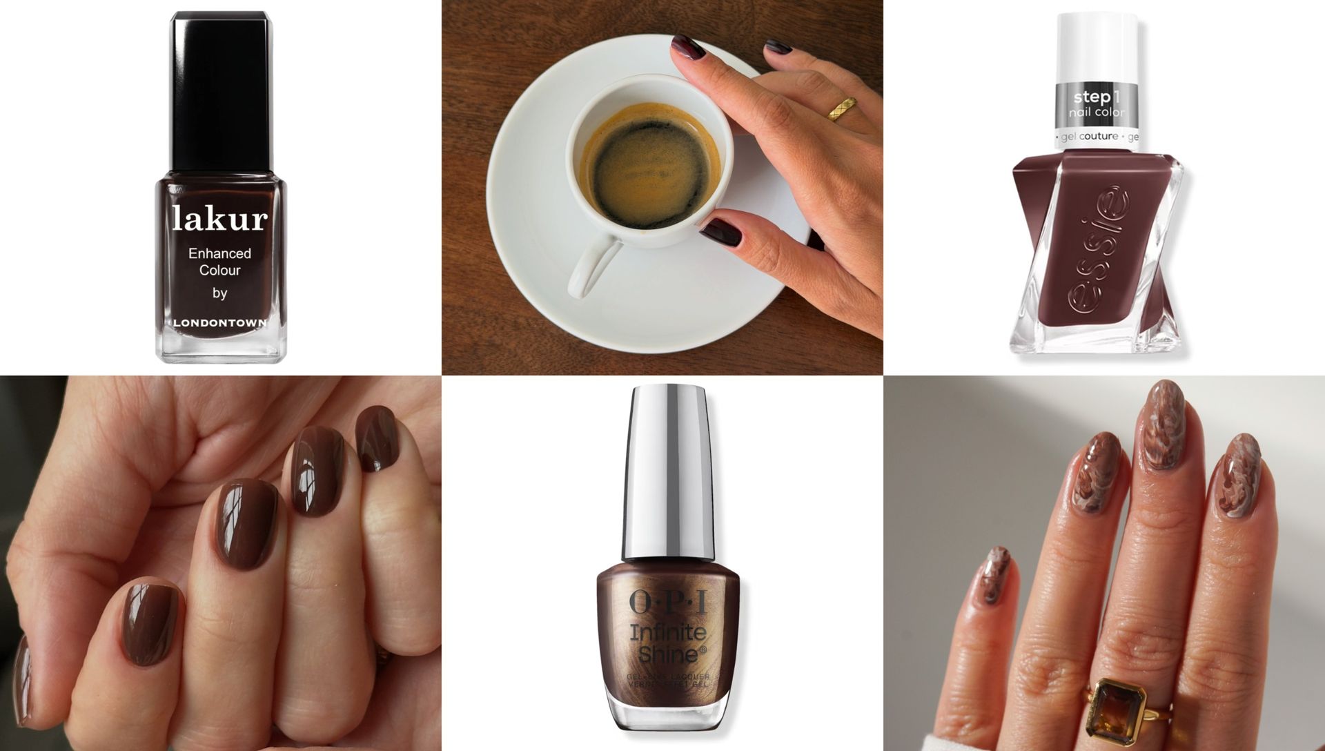 Autumn's quiet ritual begins with coffee-toned nails in warm brown and beige