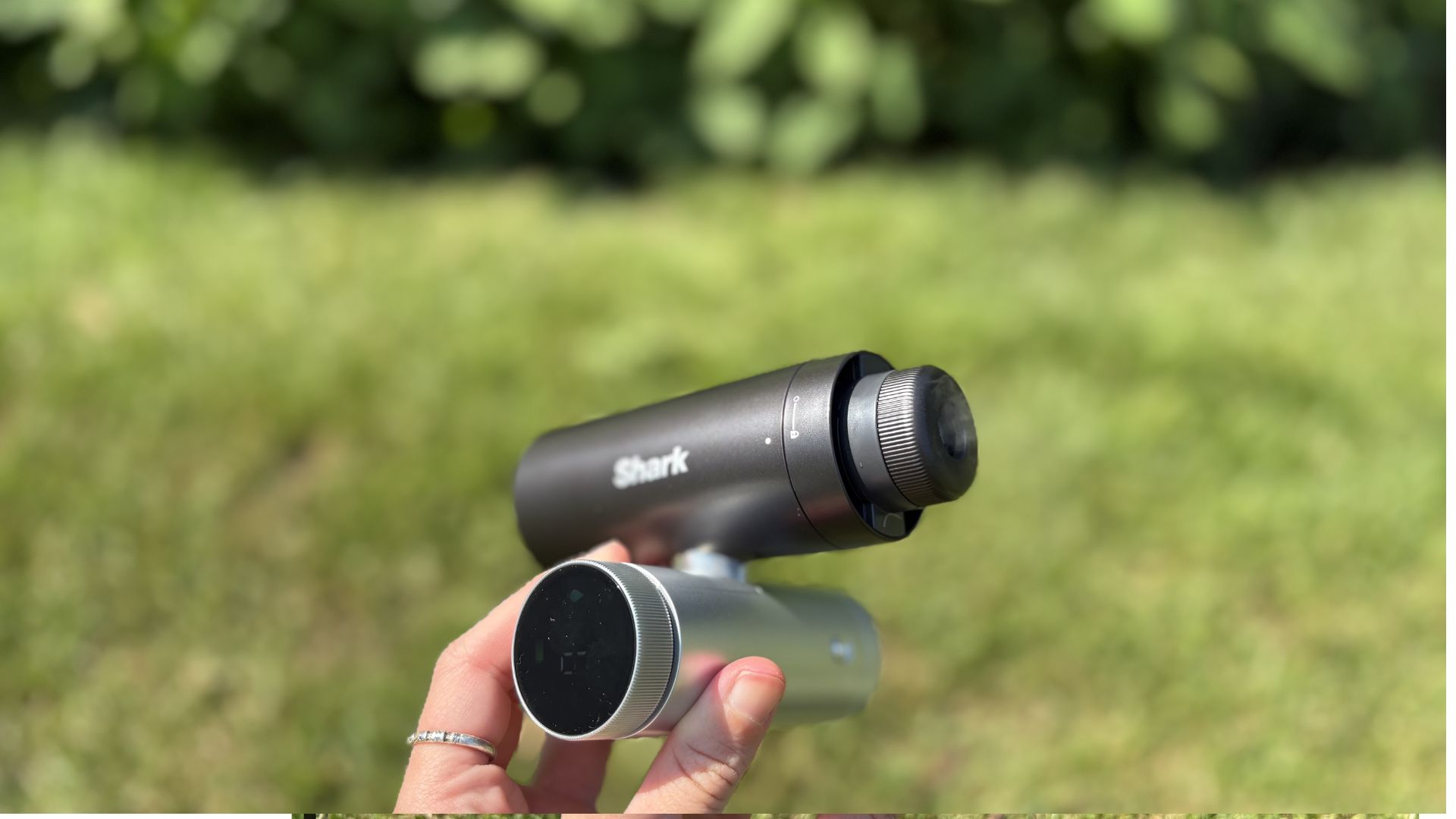 Shark ChillPill 3-in-1 Fan, Mist & InstaChill System being tested outside with the mister