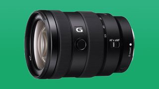 Sony 16-55mm f/2.8 G Master APS-C Lens on a green background