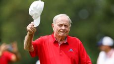 Jack Nicklaus tips his cap during the Insperity Invitational at The Woodlands Golf Club