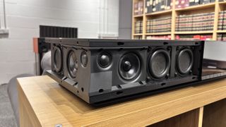 Cambridge Audio Evo One with grilles off showing drivers all around