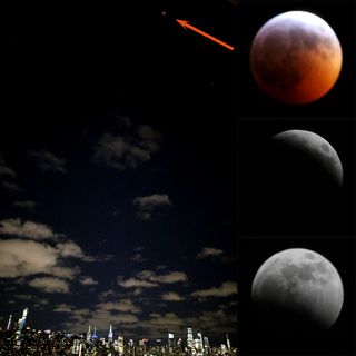 Alexander Krivenyshev of WorldTimeZone.com took this shot of the total lunar eclipse over Manhattan from Guttenberg, New Jersey, on the night of Jan. 20, 2019.