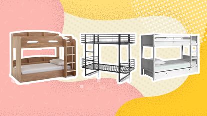 Bunk beds graphic with oak effect Habitat bunk bed, black metal Cuckooland bunk bed and white Viv + Rae bunk bed
