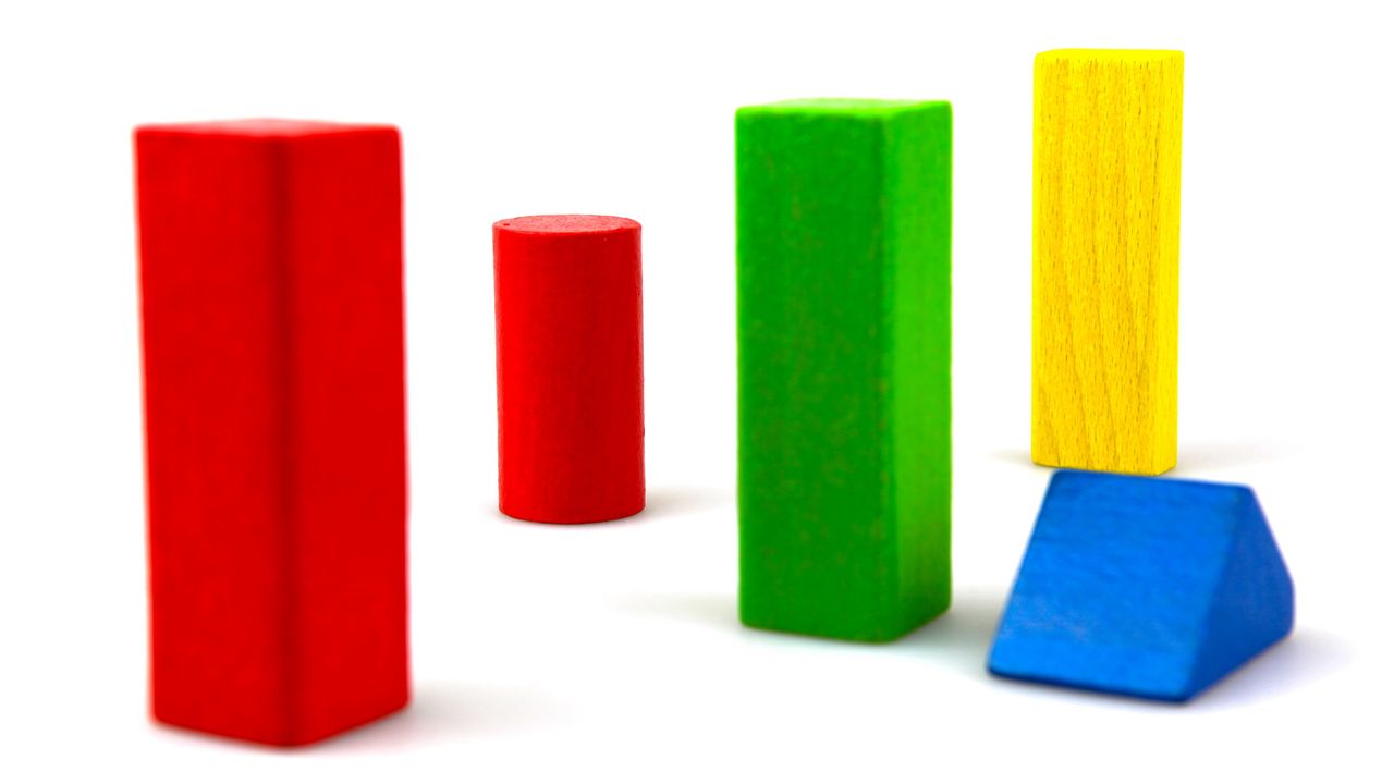 Five different-colored wooden blocks.