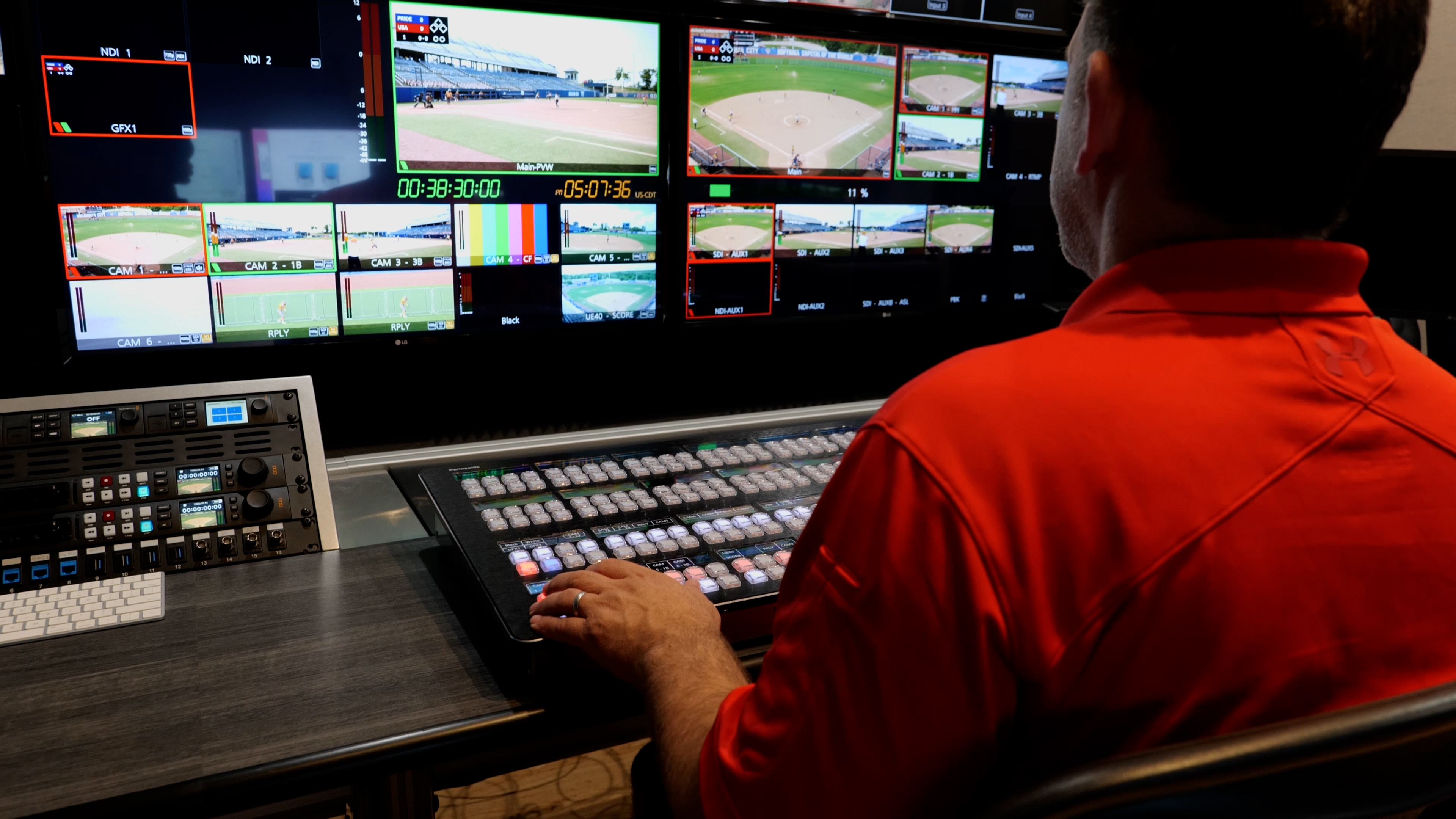 They leveraged the SRT streaming capabilities of each camera to send high-quality video feeds from the stadium in Oklahoma City back to the Panasonic KAIROS KC100 IP platform in their Dallas control room.