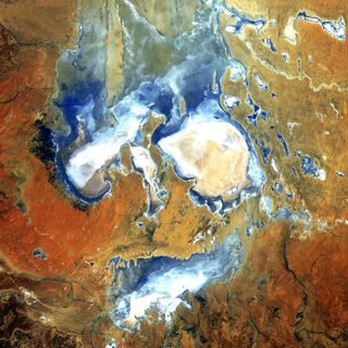 Lake Eyre in satellite photo.