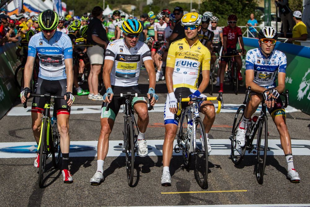 Jersey leaders are called to the line.