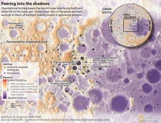 a map of the moon's surface showing several craters and dots marking potential Artemis 3 landing sites