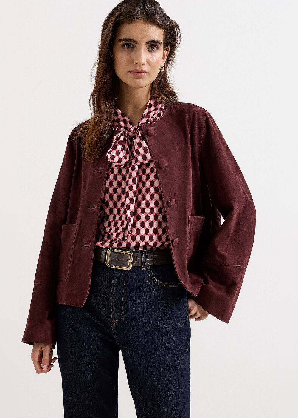 Madison Suede Collarless Jacket