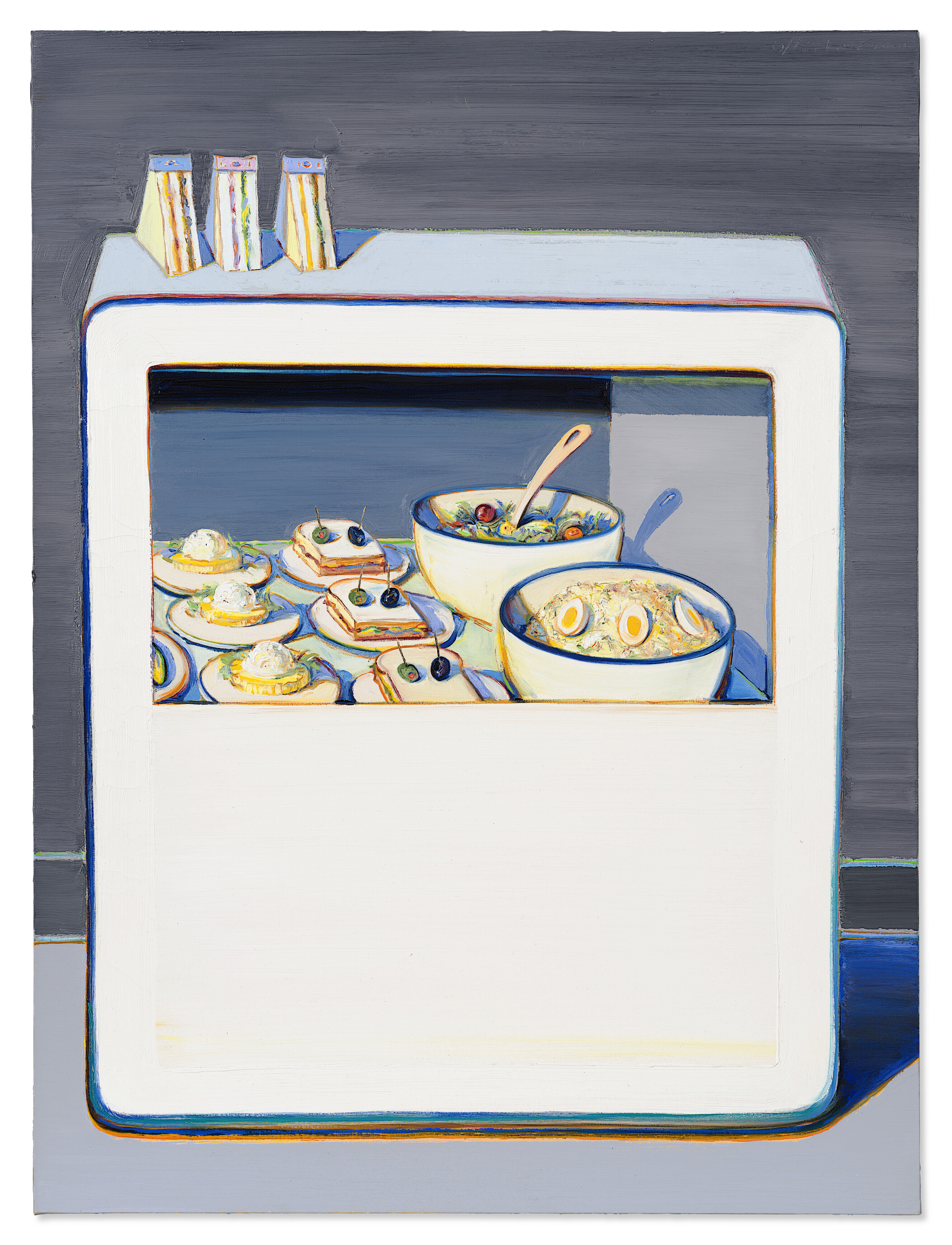artwork of food in cabinet