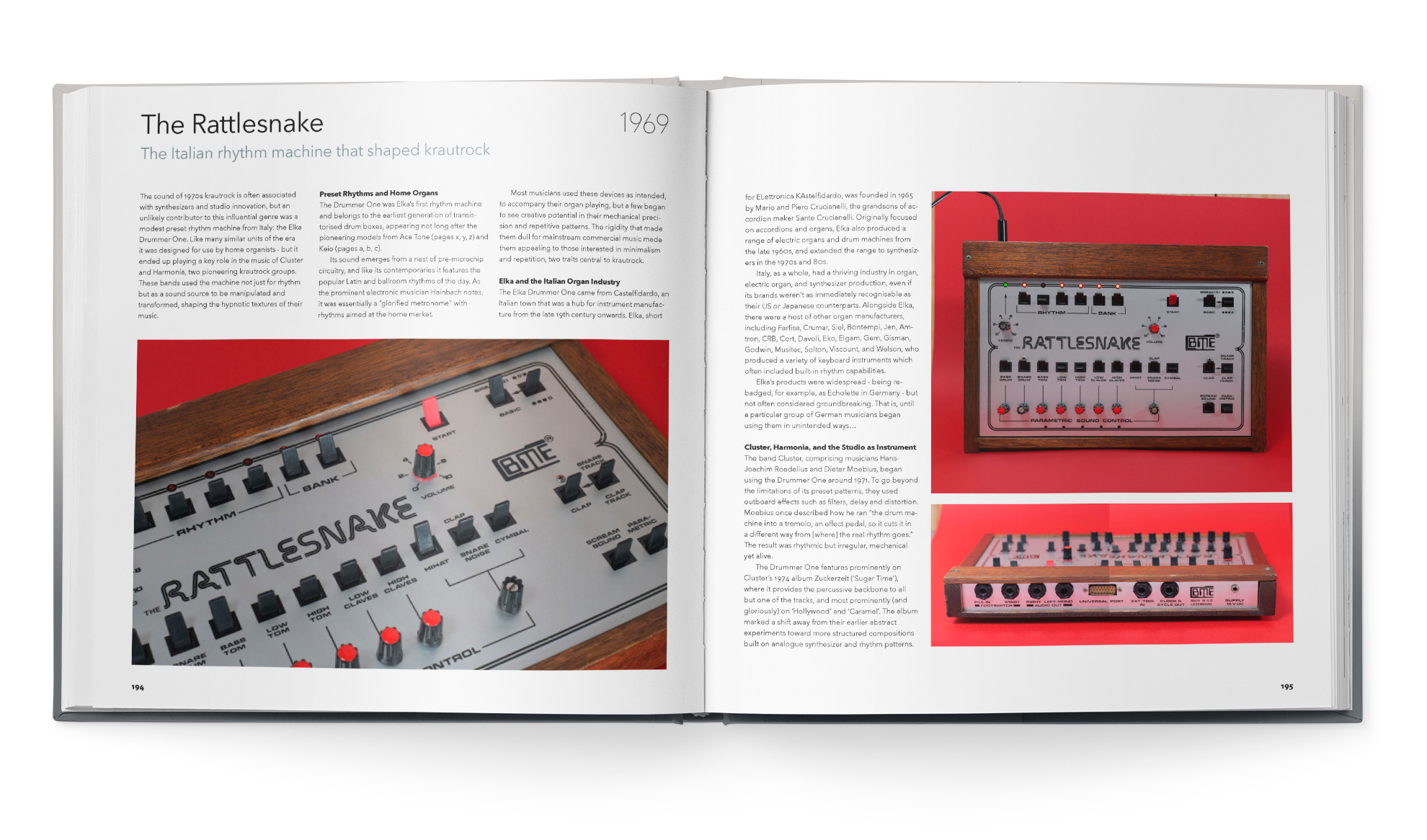 A spread from Beat Gems featuring the Rattlesnake drum machine