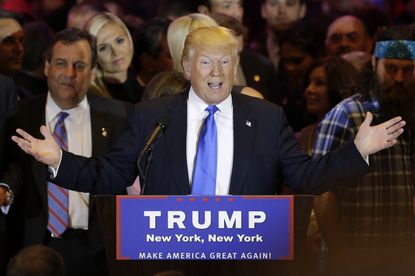 Donald Trump speaks during a news conference in New York